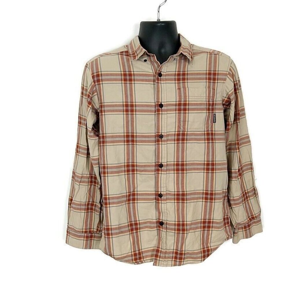 Columbia‎ Mens sz S Button Up Casual Shirt Tan Plaid Long Sleeve Collared